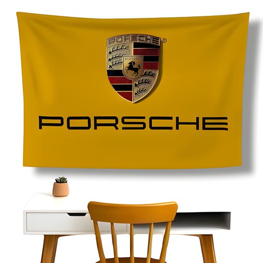 Yellow Porsche Wall Flag
