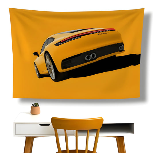 Yellow Porsche Wall Flag